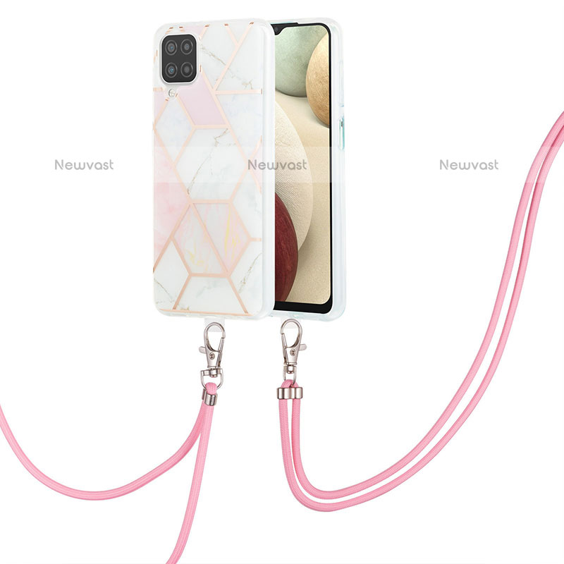 Silicone Candy Rubber Gel Fashionable Pattern Soft Case Cover with Lanyard Strap Y01B for Samsung Galaxy A12