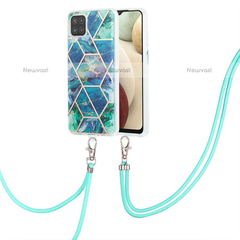 Silicone Candy Rubber Gel Fashionable Pattern Soft Case Cover with Lanyard Strap Y01B for Samsung Galaxy A12