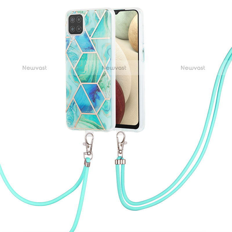 Silicone Candy Rubber Gel Fashionable Pattern Soft Case Cover with Lanyard Strap Y01B for Samsung Galaxy A12