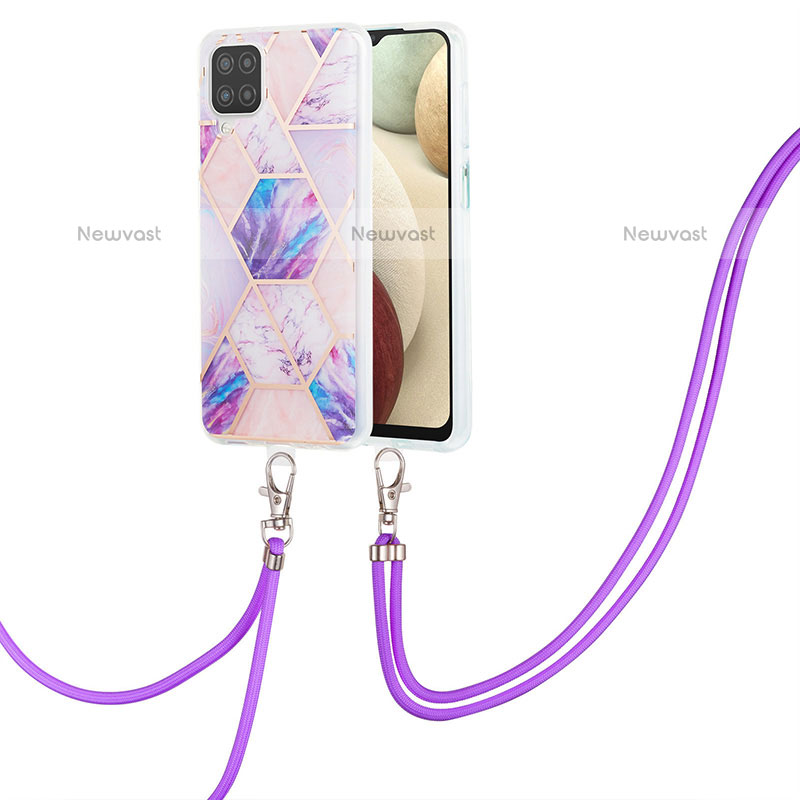 Silicone Candy Rubber Gel Fashionable Pattern Soft Case Cover with Lanyard Strap Y01B for Samsung Galaxy A12