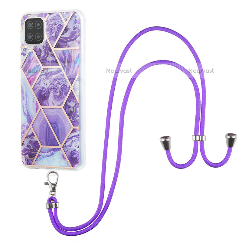 Silicone Candy Rubber Gel Fashionable Pattern Soft Case Cover with Lanyard Strap Y01B for Samsung Galaxy A12