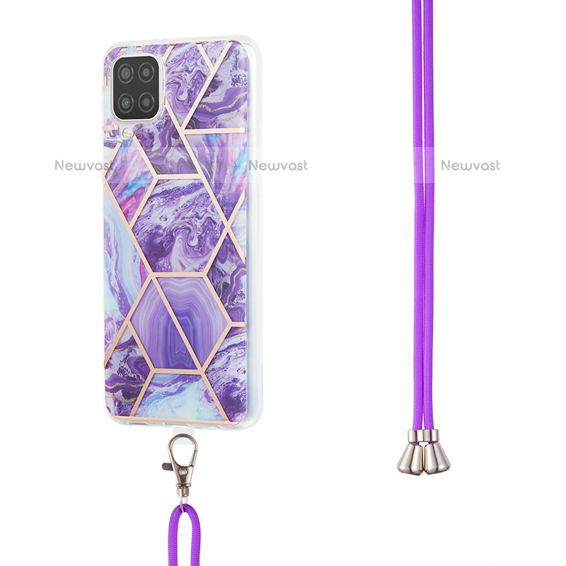 Silicone Candy Rubber Gel Fashionable Pattern Soft Case Cover with Lanyard Strap Y01B for Samsung Galaxy A12