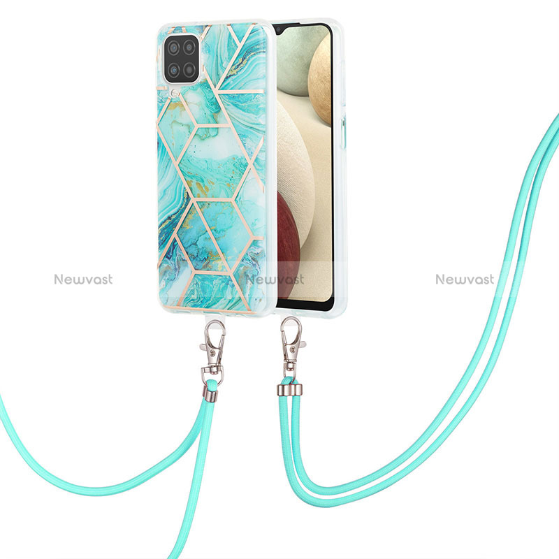 Silicone Candy Rubber Gel Fashionable Pattern Soft Case Cover with Lanyard Strap Y01B for Samsung Galaxy A12 Nacho