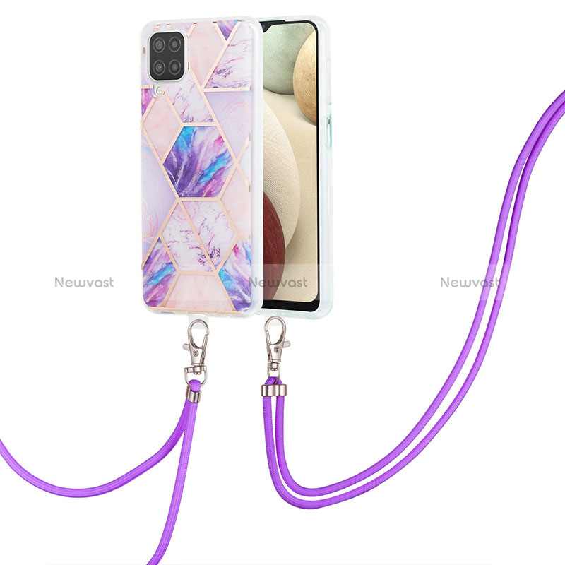 Silicone Candy Rubber Gel Fashionable Pattern Soft Case Cover with Lanyard Strap Y01B for Samsung Galaxy A12 Nacho
