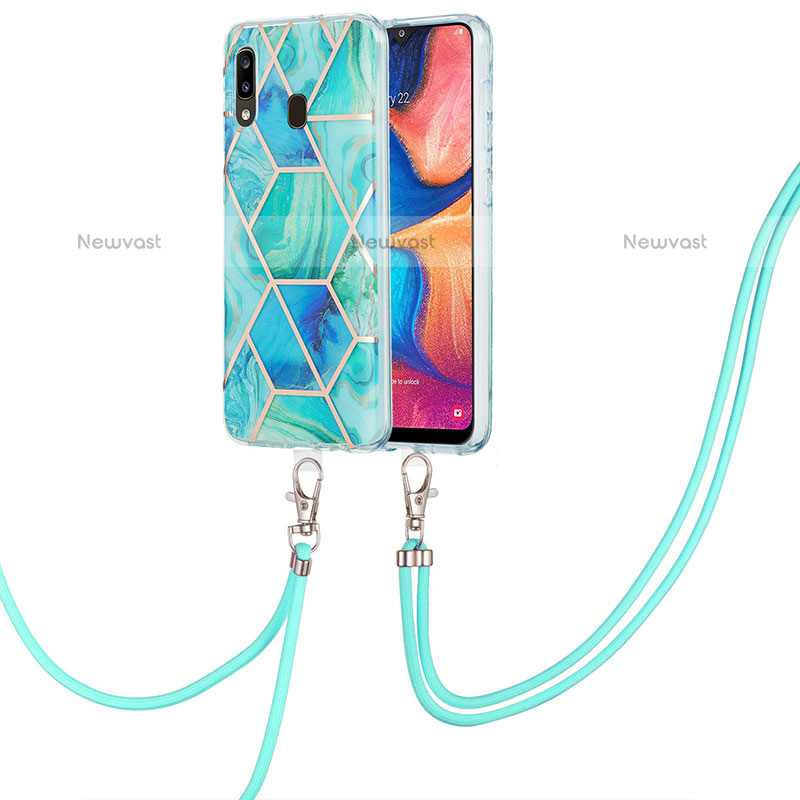 Silicone Candy Rubber Gel Fashionable Pattern Soft Case Cover with Lanyard Strap Y01B for Samsung Galaxy A20