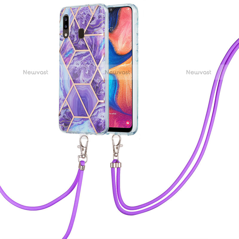 Silicone Candy Rubber Gel Fashionable Pattern Soft Case Cover with Lanyard Strap Y01B for Samsung Galaxy A20