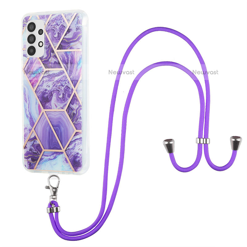 Silicone Candy Rubber Gel Fashionable Pattern Soft Case Cover with Lanyard Strap Y01B for Samsung Galaxy A23 5G