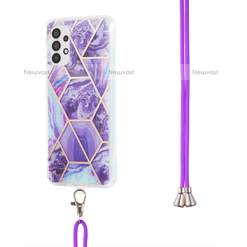 Silicone Candy Rubber Gel Fashionable Pattern Soft Case Cover with Lanyard Strap Y01B for Samsung Galaxy A23 5G