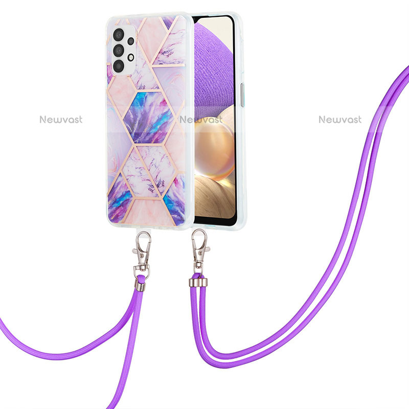 Silicone Candy Rubber Gel Fashionable Pattern Soft Case Cover with Lanyard Strap Y01B for Samsung Galaxy A23 5G Clove Purple