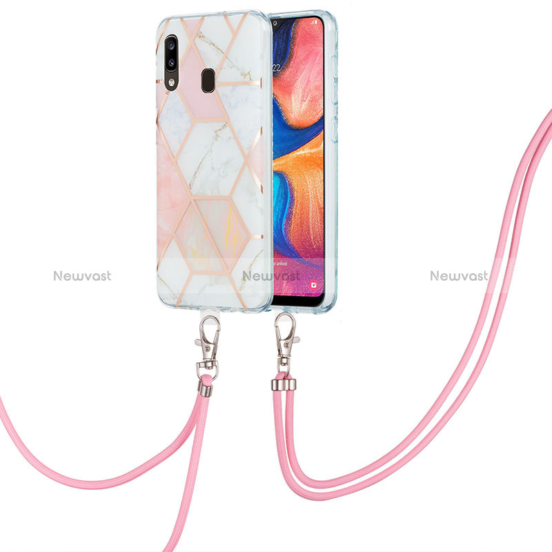 Silicone Candy Rubber Gel Fashionable Pattern Soft Case Cover with Lanyard Strap Y01B for Samsung Galaxy A30