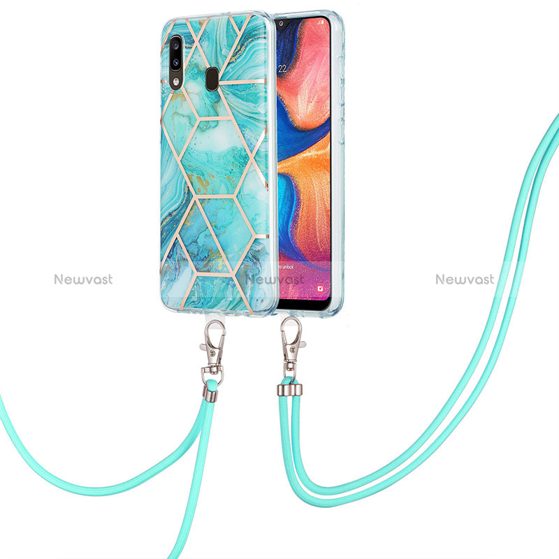 Silicone Candy Rubber Gel Fashionable Pattern Soft Case Cover with Lanyard Strap Y01B for Samsung Galaxy A30