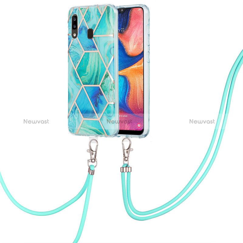 Silicone Candy Rubber Gel Fashionable Pattern Soft Case Cover with Lanyard Strap Y01B for Samsung Galaxy A30