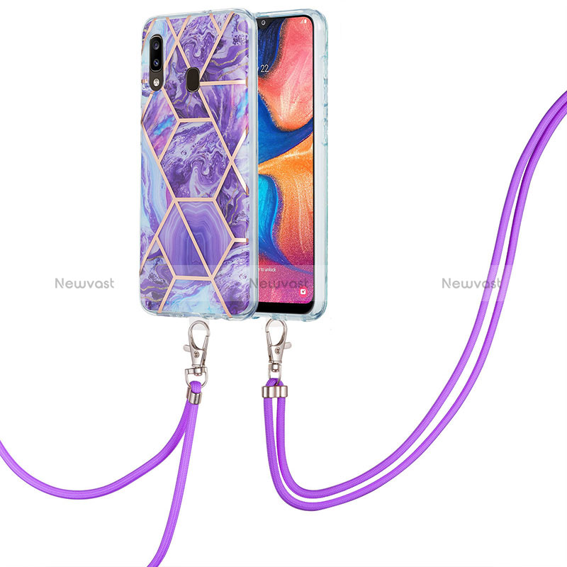 Silicone Candy Rubber Gel Fashionable Pattern Soft Case Cover with Lanyard Strap Y01B for Samsung Galaxy A30