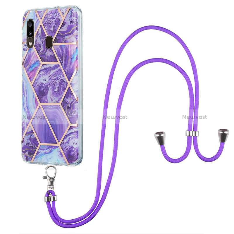 Silicone Candy Rubber Gel Fashionable Pattern Soft Case Cover with Lanyard Strap Y01B for Samsung Galaxy A30