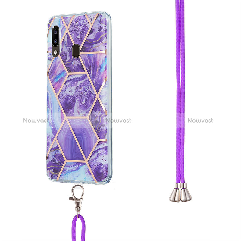 Silicone Candy Rubber Gel Fashionable Pattern Soft Case Cover with Lanyard Strap Y01B for Samsung Galaxy A30
