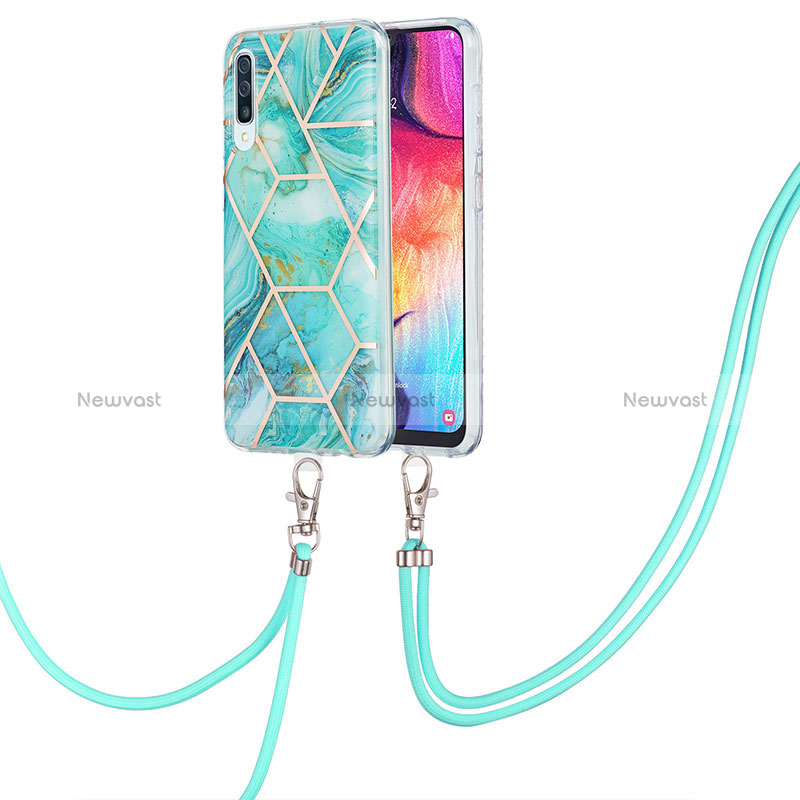 Silicone Candy Rubber Gel Fashionable Pattern Soft Case Cover with Lanyard Strap Y01B for Samsung Galaxy A30S