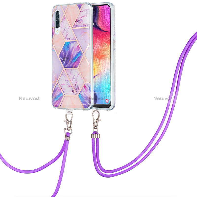 Silicone Candy Rubber Gel Fashionable Pattern Soft Case Cover with Lanyard Strap Y01B for Samsung Galaxy A30S