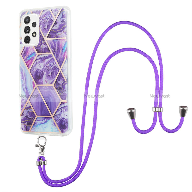 Silicone Candy Rubber Gel Fashionable Pattern Soft Case Cover with Lanyard Strap Y01B for Samsung Galaxy A33 5G