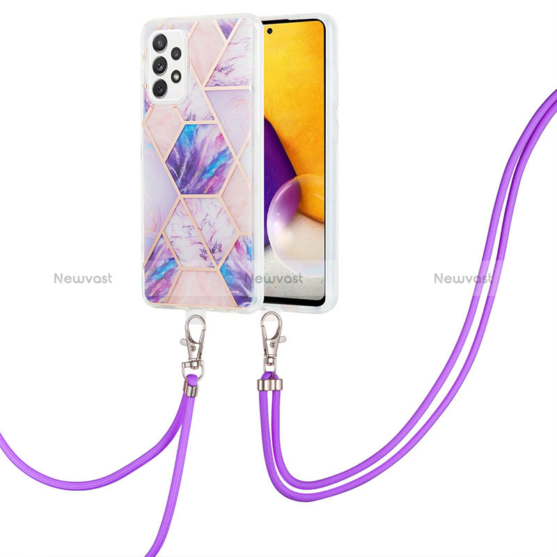 Silicone Candy Rubber Gel Fashionable Pattern Soft Case Cover with Lanyard Strap Y01B for Samsung Galaxy A33 5G Clove Purple