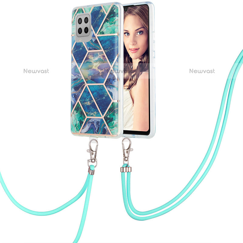 Silicone Candy Rubber Gel Fashionable Pattern Soft Case Cover with Lanyard Strap Y01B for Samsung Galaxy A42 5G