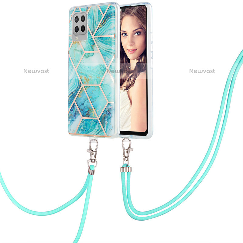 Silicone Candy Rubber Gel Fashionable Pattern Soft Case Cover with Lanyard Strap Y01B for Samsung Galaxy A42 5G