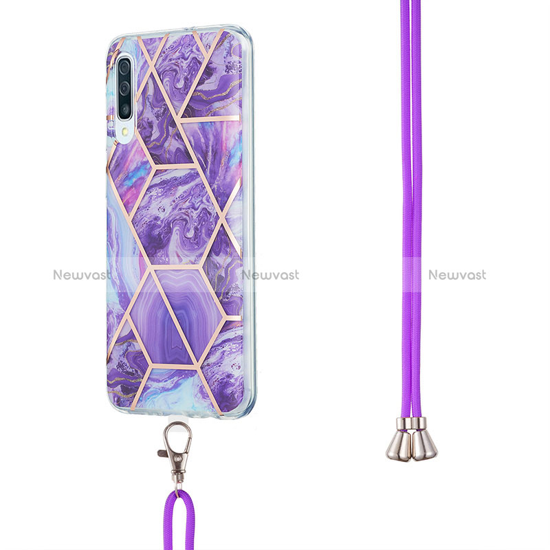 Silicone Candy Rubber Gel Fashionable Pattern Soft Case Cover with Lanyard Strap Y01B for Samsung Galaxy A50