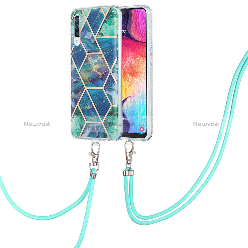 Silicone Candy Rubber Gel Fashionable Pattern Soft Case Cover with Lanyard Strap Y01B for Samsung Galaxy A50S