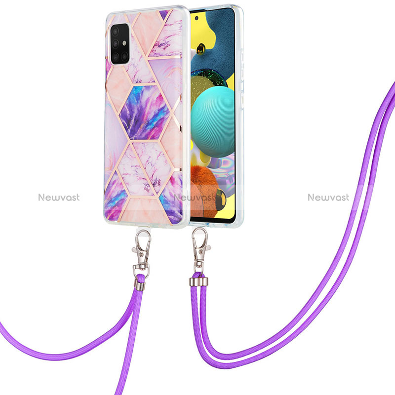 Silicone Candy Rubber Gel Fashionable Pattern Soft Case Cover with Lanyard Strap Y01B for Samsung Galaxy A51 5G