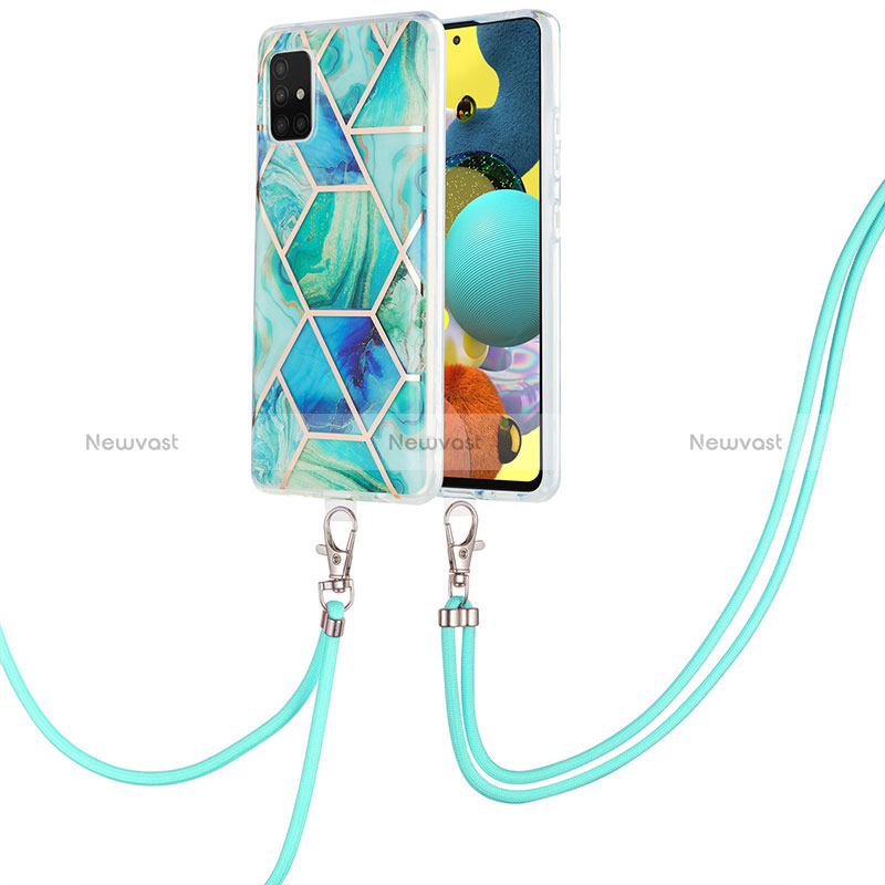 Silicone Candy Rubber Gel Fashionable Pattern Soft Case Cover with Lanyard Strap Y01B for Samsung Galaxy A51 5G Green