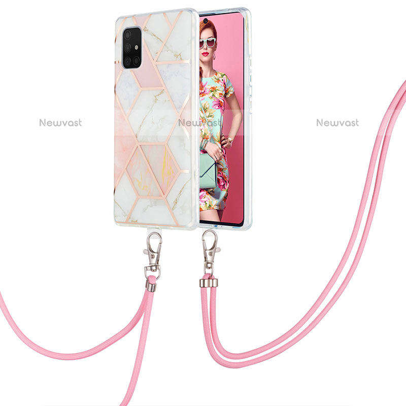 Silicone Candy Rubber Gel Fashionable Pattern Soft Case Cover with Lanyard Strap Y01B for Samsung Galaxy A71 4G A715