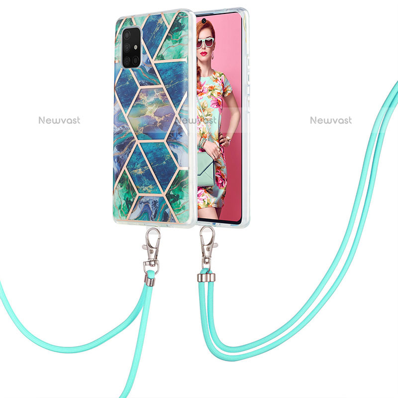Silicone Candy Rubber Gel Fashionable Pattern Soft Case Cover with Lanyard Strap Y01B for Samsung Galaxy A71 4G A715