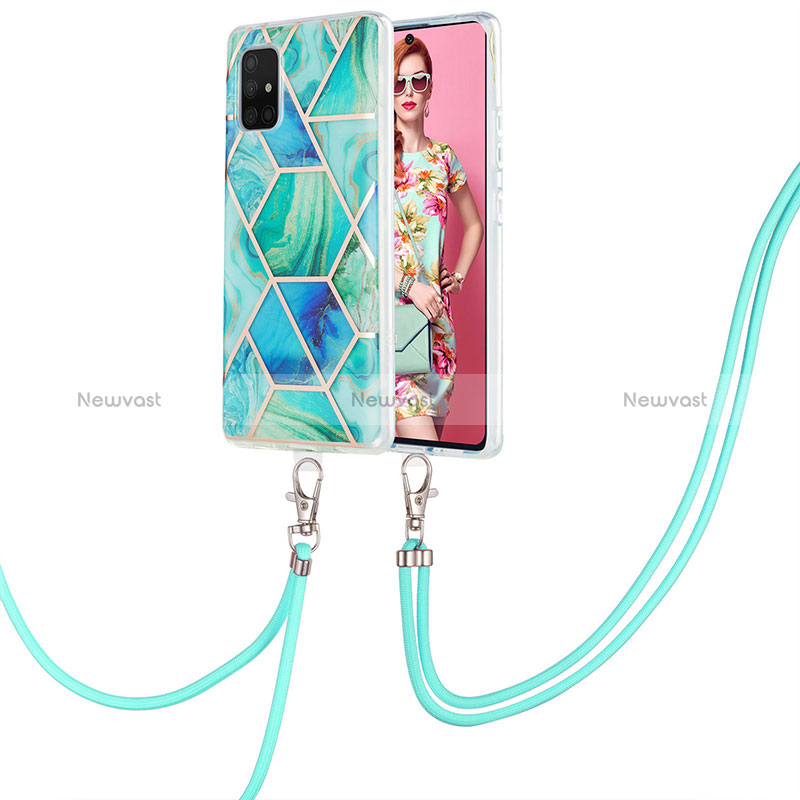 Silicone Candy Rubber Gel Fashionable Pattern Soft Case Cover with Lanyard Strap Y01B for Samsung Galaxy A71 5G