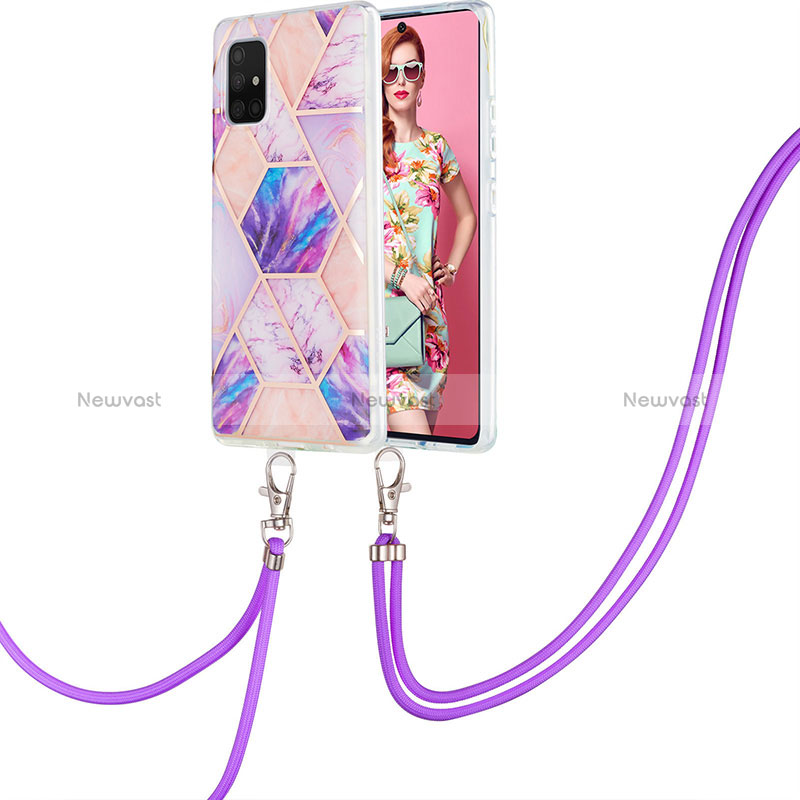 Silicone Candy Rubber Gel Fashionable Pattern Soft Case Cover with Lanyard Strap Y01B for Samsung Galaxy A71 5G