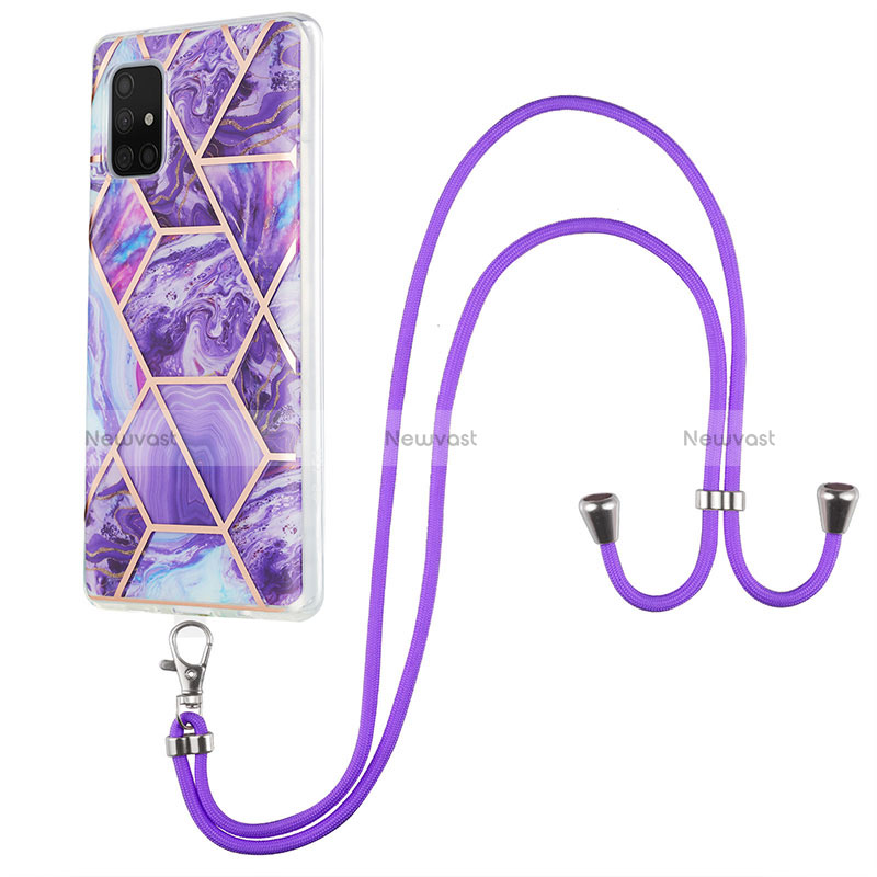 Silicone Candy Rubber Gel Fashionable Pattern Soft Case Cover with Lanyard Strap Y01B for Samsung Galaxy A71 5G