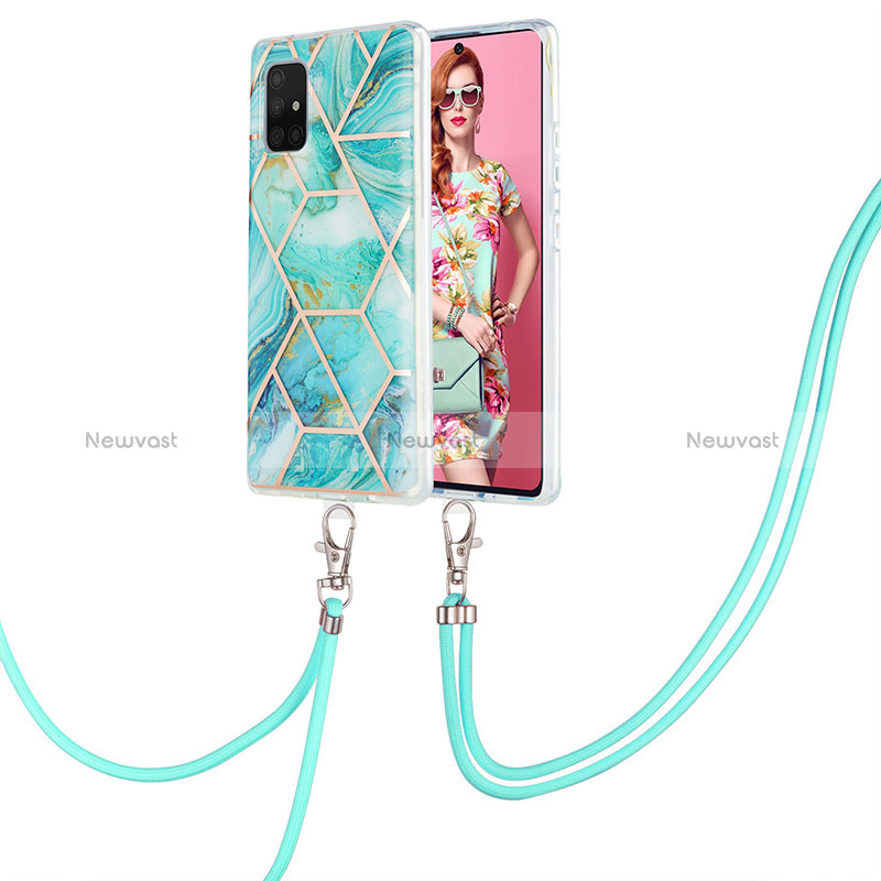 Silicone Candy Rubber Gel Fashionable Pattern Soft Case Cover with Lanyard Strap Y01B for Samsung Galaxy A71 5G Matcha Green