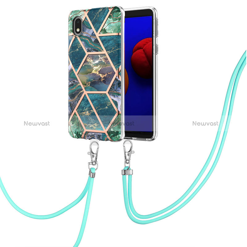 Silicone Candy Rubber Gel Fashionable Pattern Soft Case Cover with Lanyard Strap Y01B for Samsung Galaxy M01 Core