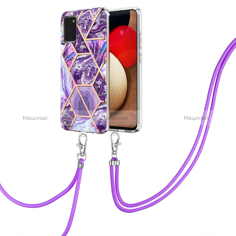 Silicone Candy Rubber Gel Fashionable Pattern Soft Case Cover with Lanyard Strap Y01B for Samsung Galaxy M02s