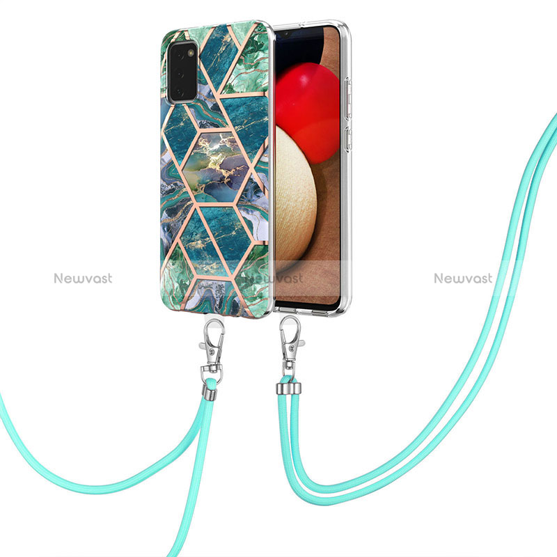 Silicone Candy Rubber Gel Fashionable Pattern Soft Case Cover with Lanyard Strap Y01B for Samsung Galaxy M02s