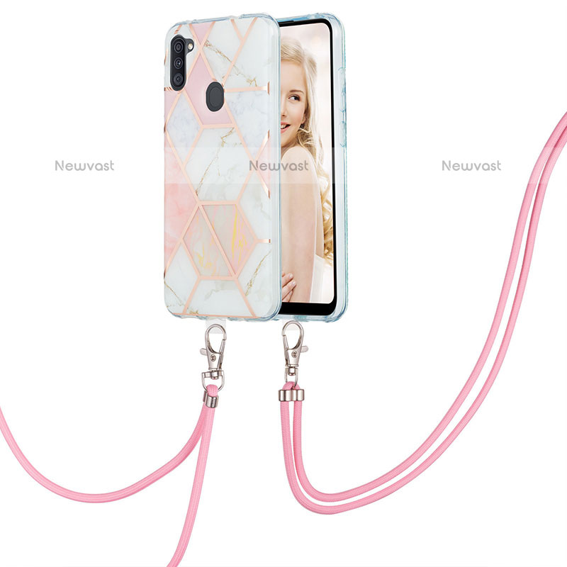 Silicone Candy Rubber Gel Fashionable Pattern Soft Case Cover with Lanyard Strap Y01B for Samsung Galaxy M11