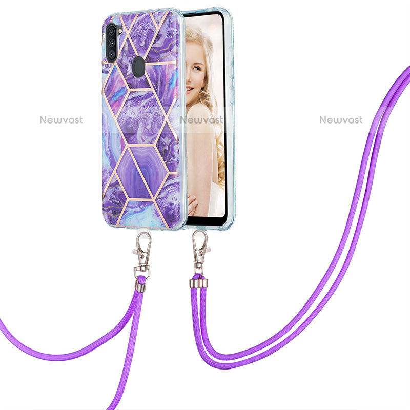 Silicone Candy Rubber Gel Fashionable Pattern Soft Case Cover with Lanyard Strap Y01B for Samsung Galaxy M11