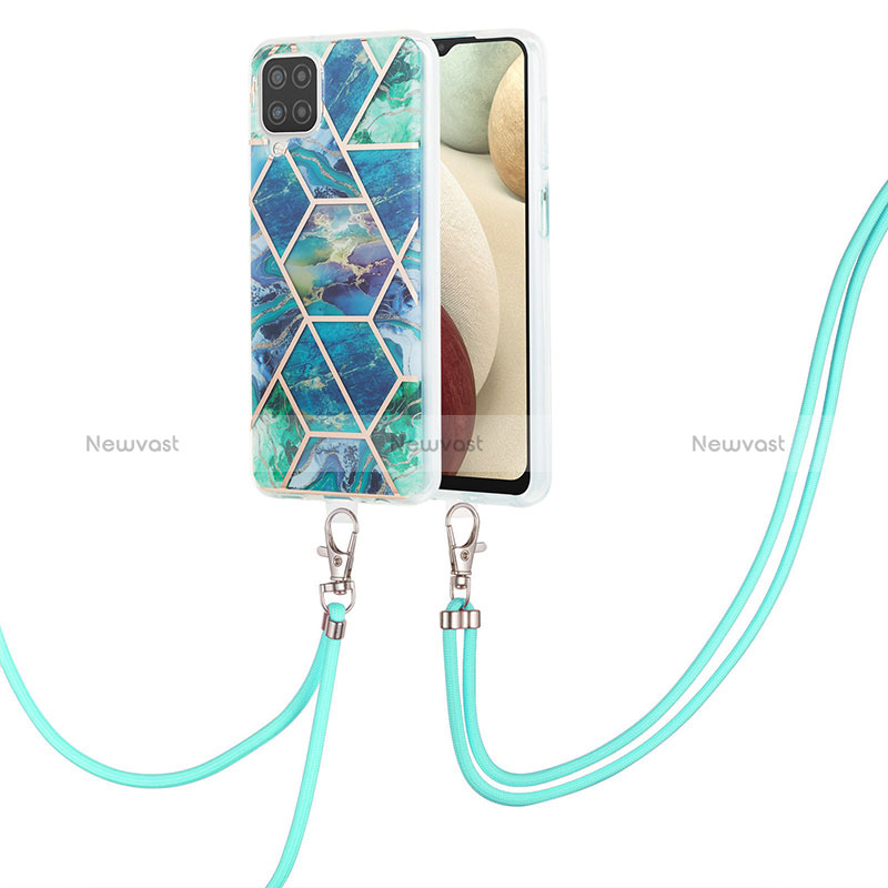 Silicone Candy Rubber Gel Fashionable Pattern Soft Case Cover with Lanyard Strap Y01B for Samsung Galaxy M12