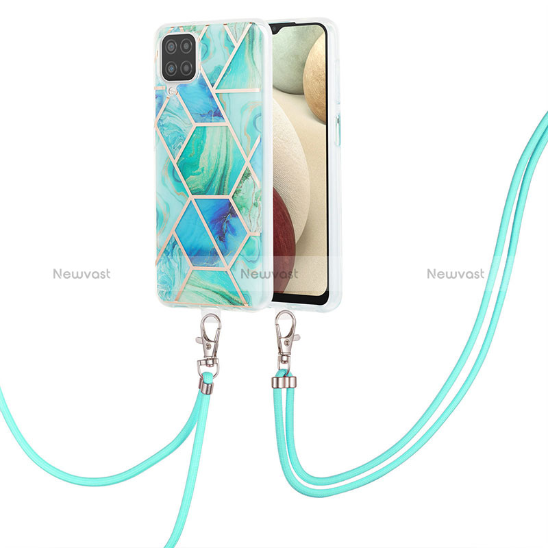 Silicone Candy Rubber Gel Fashionable Pattern Soft Case Cover with Lanyard Strap Y01B for Samsung Galaxy M12