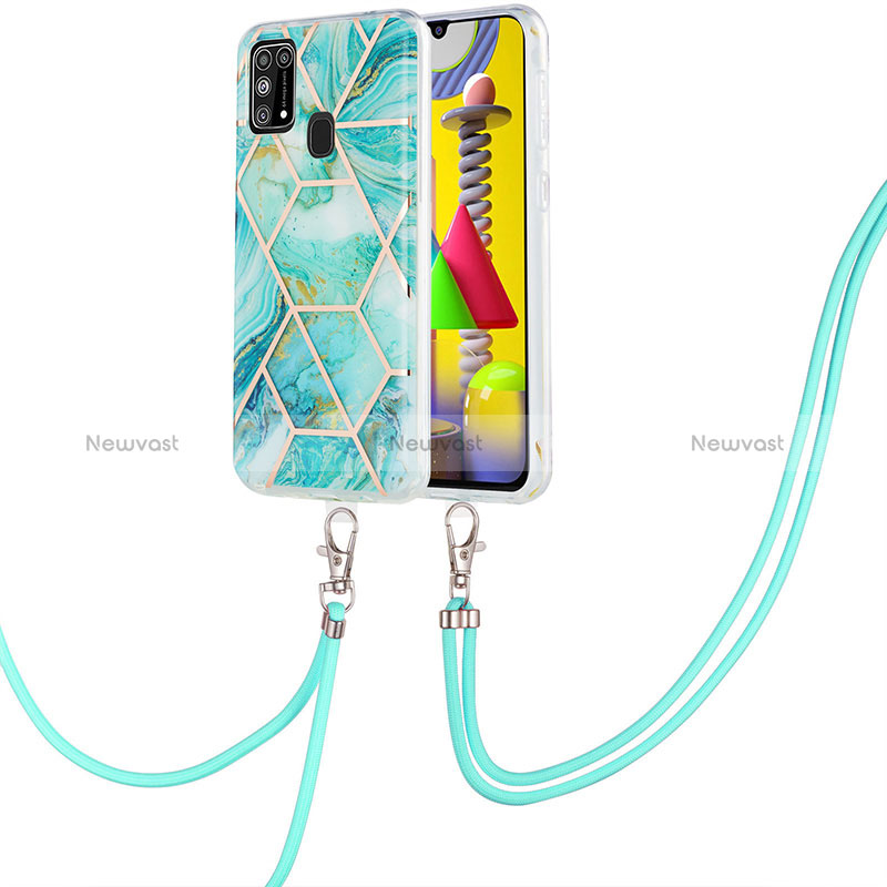 Silicone Candy Rubber Gel Fashionable Pattern Soft Case Cover with Lanyard Strap Y01B for Samsung Galaxy M21s