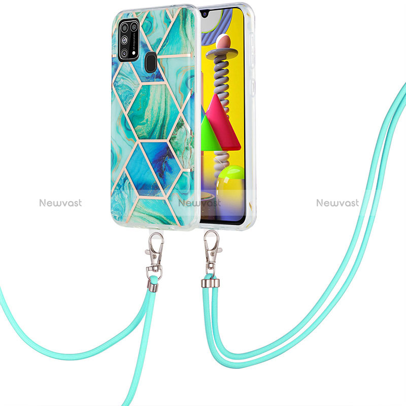 Silicone Candy Rubber Gel Fashionable Pattern Soft Case Cover with Lanyard Strap Y01B for Samsung Galaxy M21s