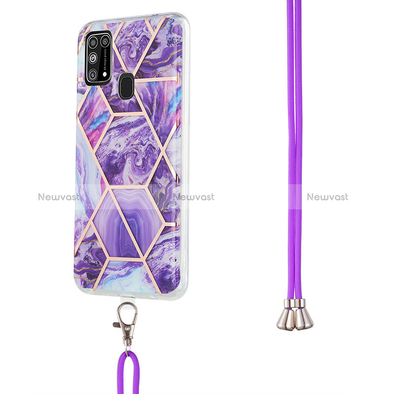 Silicone Candy Rubber Gel Fashionable Pattern Soft Case Cover with Lanyard Strap Y01B for Samsung Galaxy M21s