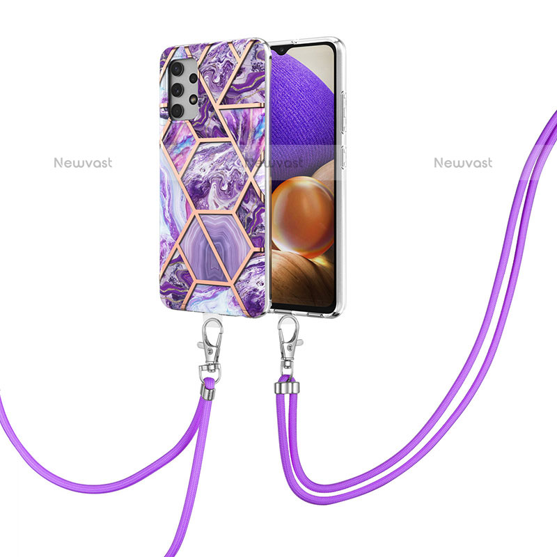 Silicone Candy Rubber Gel Fashionable Pattern Soft Case Cover with Lanyard Strap Y01B for Samsung Galaxy M32 5G