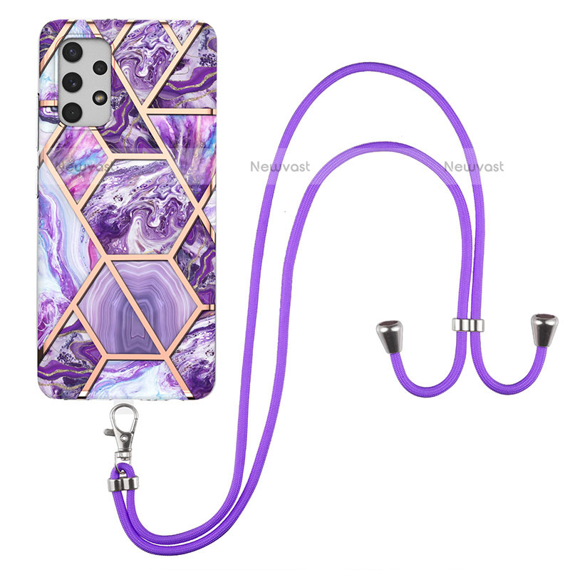 Silicone Candy Rubber Gel Fashionable Pattern Soft Case Cover with Lanyard Strap Y01B for Samsung Galaxy M32 5G