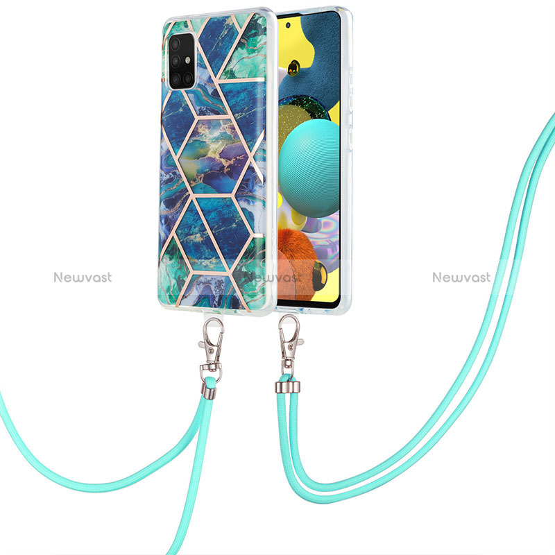 Silicone Candy Rubber Gel Fashionable Pattern Soft Case Cover with Lanyard Strap Y01B for Samsung Galaxy M40S Midnight Green