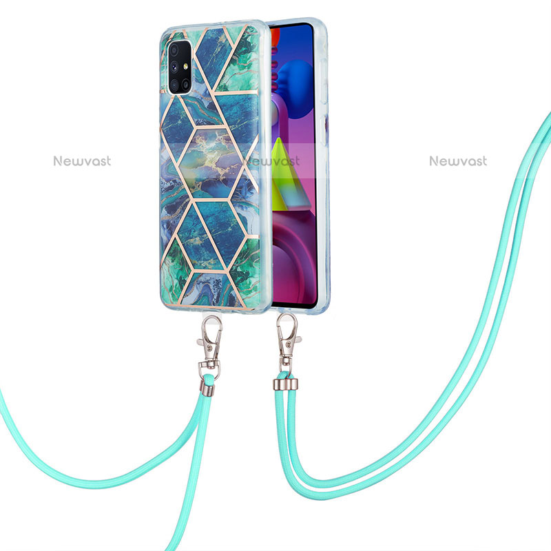 Silicone Candy Rubber Gel Fashionable Pattern Soft Case Cover with Lanyard Strap Y01B for Samsung Galaxy M51
