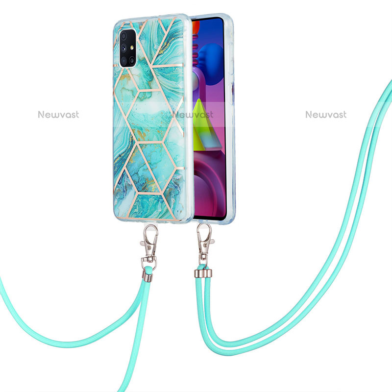 Silicone Candy Rubber Gel Fashionable Pattern Soft Case Cover with Lanyard Strap Y01B for Samsung Galaxy M51